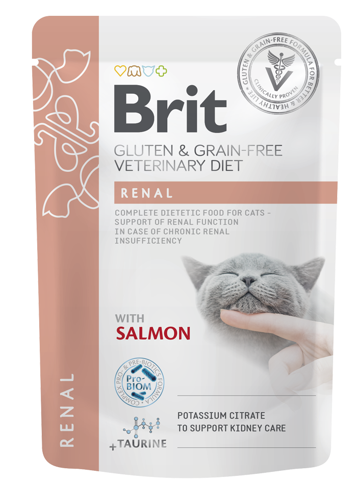 020-1178 Brit Veterinary Diet Grain Free Cat Fillets Gravy Renal Wet Food Κλινική Δίαιτα για Γάτες με Οξεία ή Χρόνια Νεφρική Ανεπάρκεια σε Υγρή Μορφή σε Φακελάκια 12 x 85 gr - Image 1
