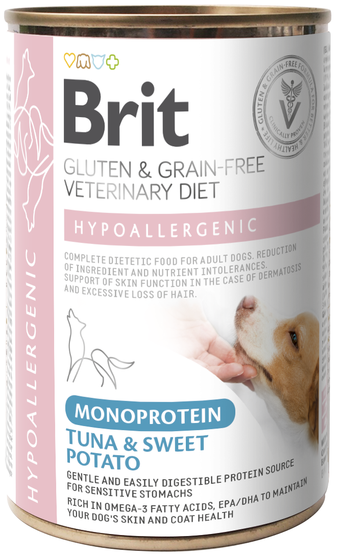Brit Veterinary Diet Grain Free Dog Hypoallergenic Monoprotein Tuna & Sweet Potato Wet Food Μονοπρωτεϊνική Κλινική Δίαιτα για Σκύλους με Δερματοπάθειες και Αλλεργίες με Τόνο και Γλυκοπατάτα σε Υγρή Μορφή 400 gr