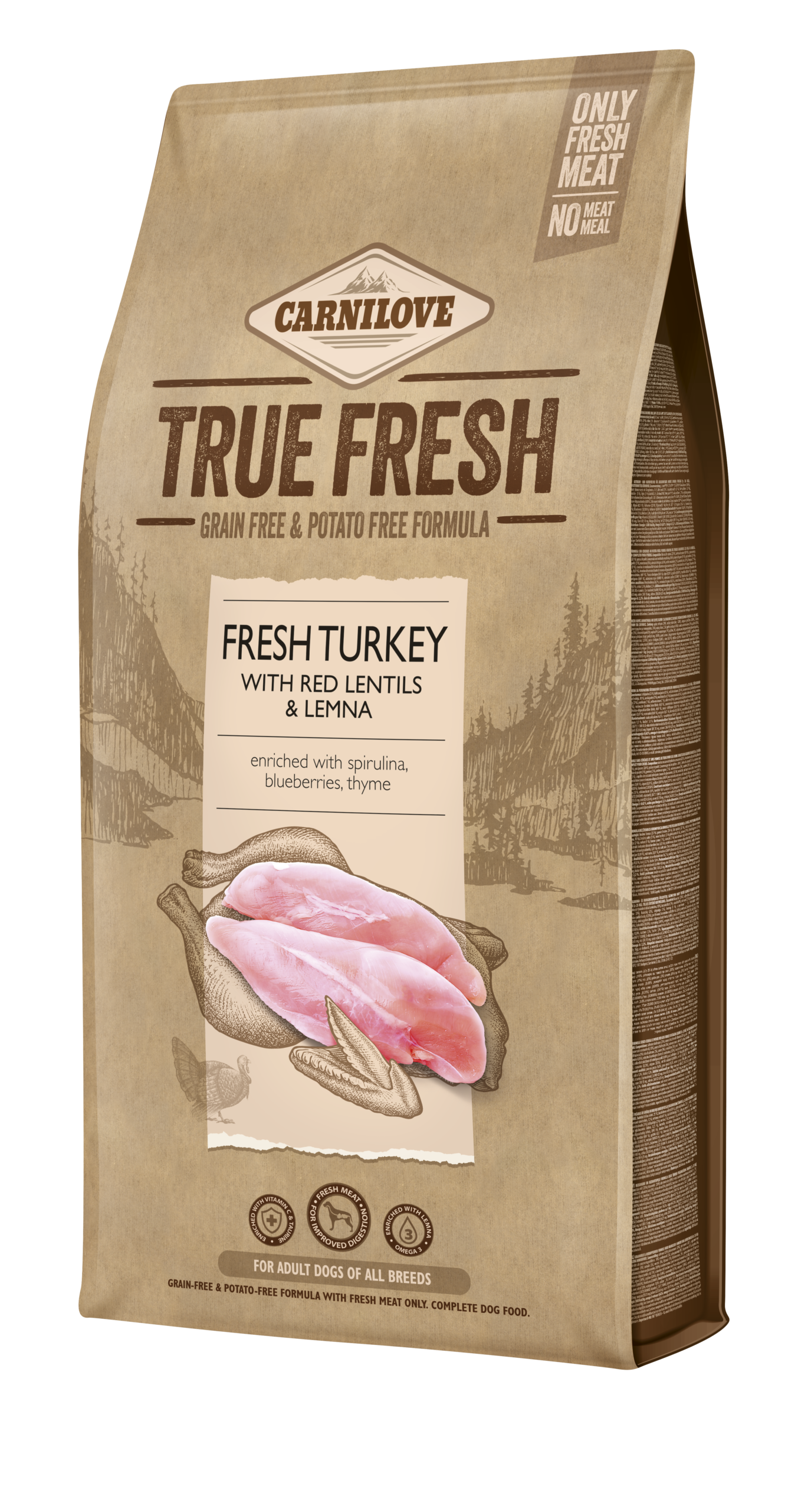 turkey_12_kg_3D Carnilove True Fresh Adult Turkey Ξηρά Τροφή Χωρίς Σιτηρά για Ενήλικους Σκύλους όλων των φυλών με Γαλοπούλα 11.4 kgr - Image 1