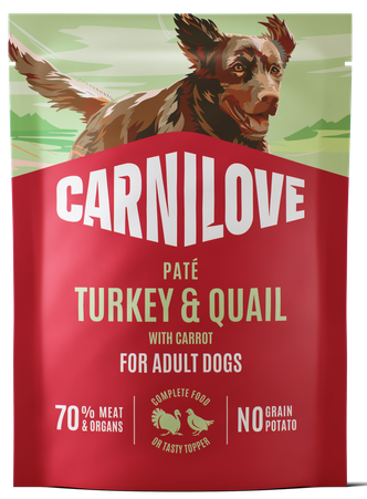 020-1297.png Carnilove Grain Free Dog Pouch Pate Turkey, Quail & Carrot Υγρή Τροφή Χωρίς Σιτηρά για Ενήλικους Σκύλους όλων των Φυλών με Γαλοπούλα, Ορτύκι και Καρότο 300 gr - Image 1