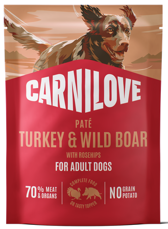 020-1298.png Carnilove Grain Free Dog Pouch Pate Turkey, Wild Boar & Rosehips Υγρή Τροφή Χωρίς Σιτηρά για Ενήλικους Σκύλους όλων των Φυλών με Γαλοπούλα, Αγριόχοιρο και Άγριο Τριαντάφυλλο 300 gr - Image 1