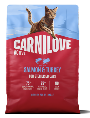 020-1334.png Carnilove Cat Adult Sterilised Salmon & Turkey Ξηρά Τροφή Χωρίς Σιτηρά για Ενήλικες, Στειρωμένες Γάτες με Σολομό και Γαλοπούλα 2 Kgr - Image 1