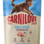 Carnilove True Fresh Cat Adult Sterilised Fish & Turkey Ξηρά Τροφή Χωρίς Σιτηρά για Ενήλικες, Στειρωμένες Γάτες με Φρέσκο Ψάρι και Γαλοπούλα 400 gr