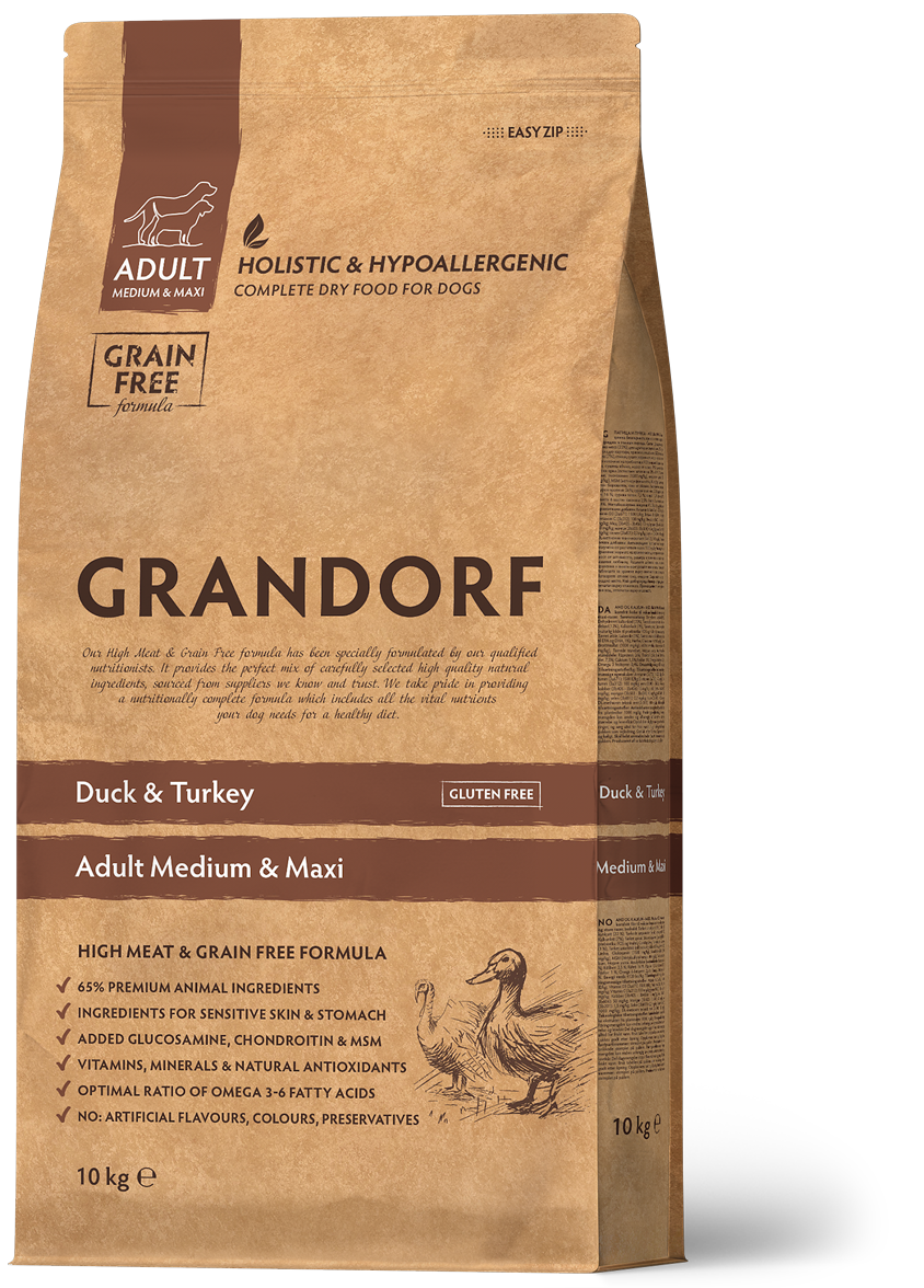 GDDD0810_5407007851058_GD-Dog-Duck-Turkey-Adult-Medium-Maxi-Breeds-10-Kg.png Grandorf Ξηρά Τροφή Χωρίς Σιτηρά για Ενήλικους Σκύλους Μεσαίων και Μεγαλόσωμων Φυλών με Πάπια και Γαλοπούλα 10 Kgr - Image 1